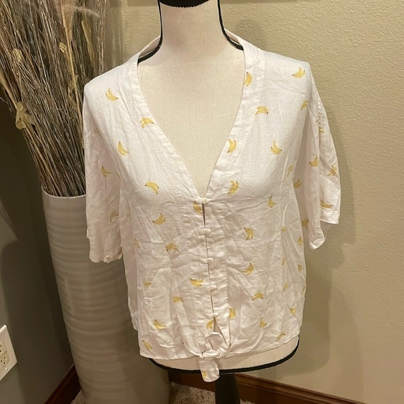 Rails Thea Banana Bunch Linen Rayon Button Tie Knot Top Shirt Size XL - Picture 6 of 14